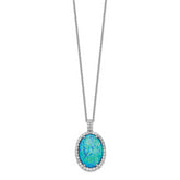 Sophia Jewelers Sterling Silver Necklace with Lab Blue Opal and CZ